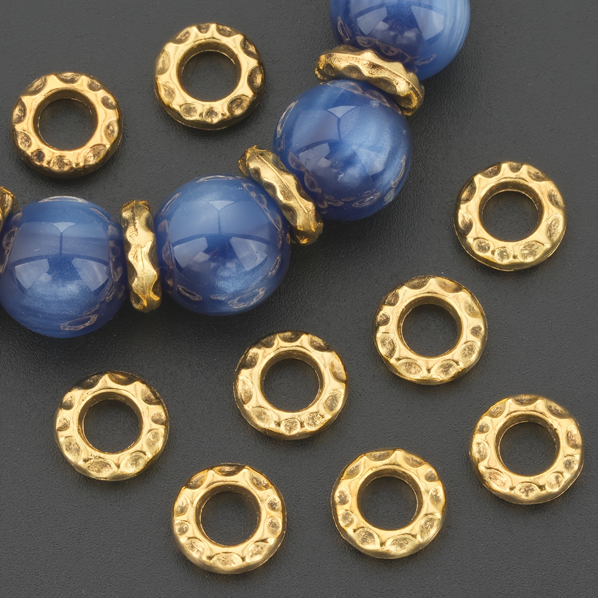 55pcs Antique Golden Round Hammered Spacer Beads